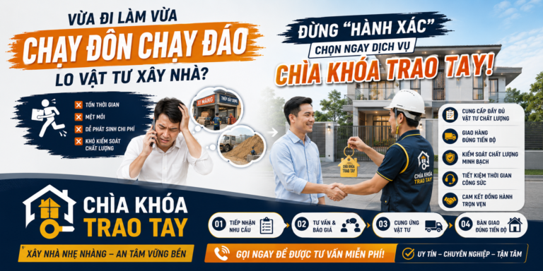 Vừa Đi Làm Vừa Chạy Đôn Chạy Đáo Lo Vật Tư Xây Nhà? Đừng “Hành Xác”, Chọn Ngay Dịch Vụ Chìa Khóa Trao Tay!