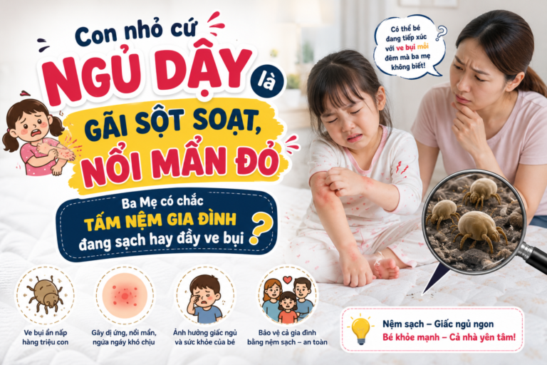Con Nhỏ Cứ Ngủ Dậy Là Gãi Sột Soạt, Nổi Mẩn Đỏ – Ba Mẹ Có Chắc Tấm Nệm Gia Đình Đang Sạch Hay Đầy Ve Bụi? 😰🛏️