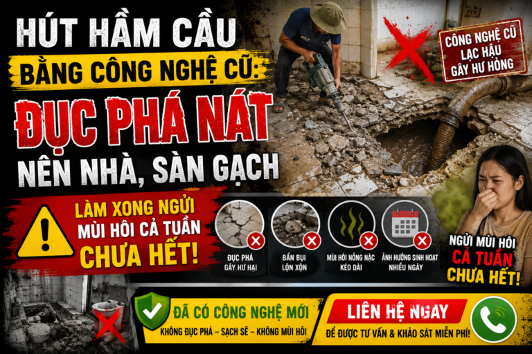 Hút Hầm Cầu Bằng Công Nghệ Cũ: Đục Phá Nát Nền Nhà, Sàn Gạch, Làm Xong Ngửi Mùi Hôi Cả Tuần Chưa Hết! 🚨🚛