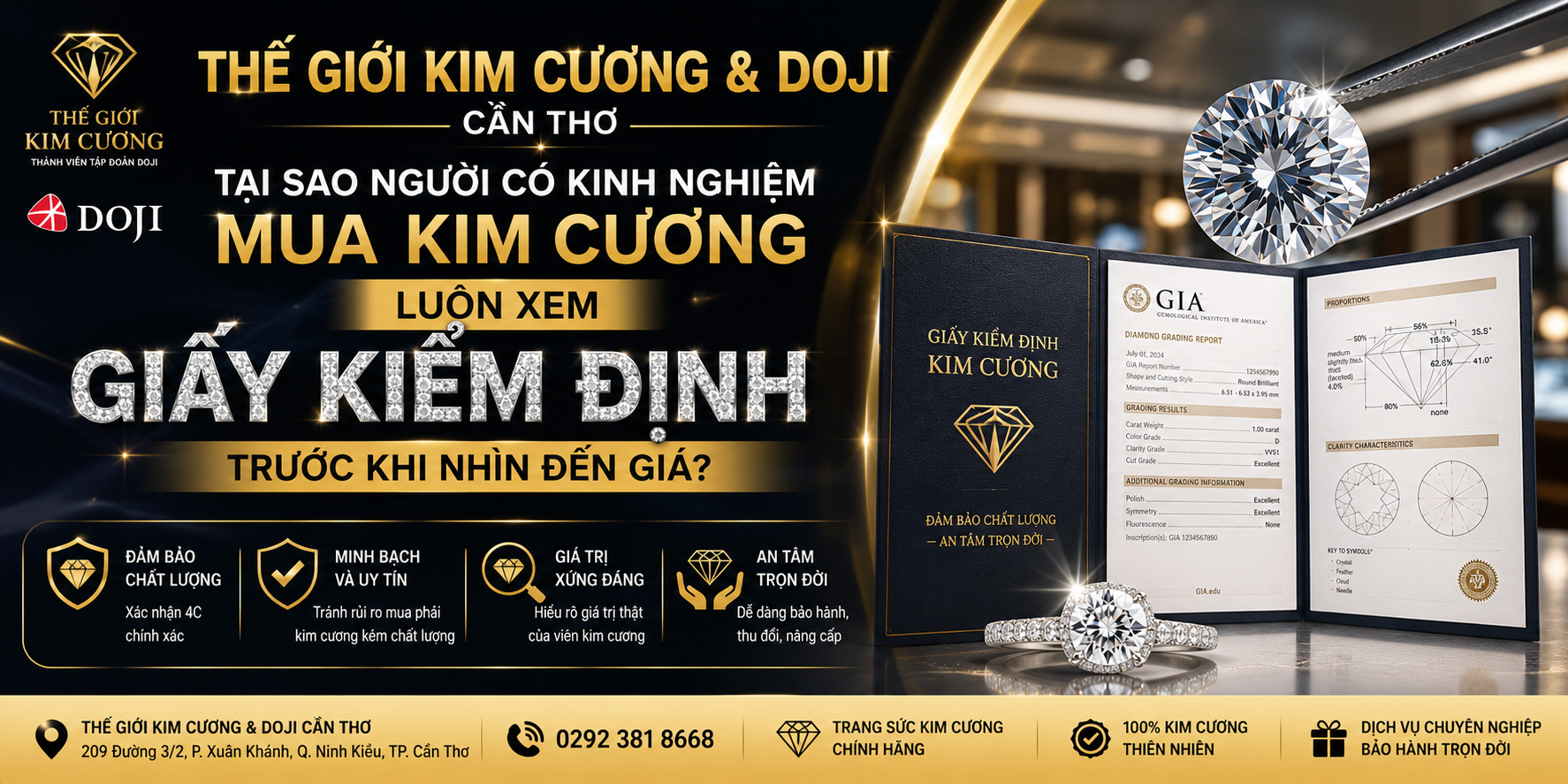 THẾ GIỚI KIM CƯƠNG & DOJI CẦN THƠ – TẠI SAO NGƯỜI CÓ KINH NGHIỆM MUA KIM CƯƠNG LUÔN XEM GIẤY KIỂM ĐỊNH TRƯỚC KHI NHÌN ĐẾN GIÁ?
