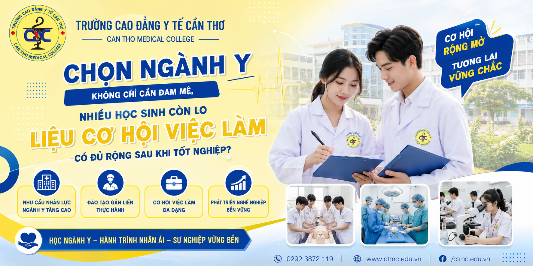 TRƯỜNG CAO ĐẲNG Y TẾ CẦN THƠ – CHỌN NGÀNH Y KHÔNG CHỈ CẦN ĐAM MÊ, NHIỀU HỌC SINH CÒN LO LIỆU CƠ HỘI VIỆC LÀM CÓ ĐỦ RỘNG SAU KHI TỐT NGHIỆP
